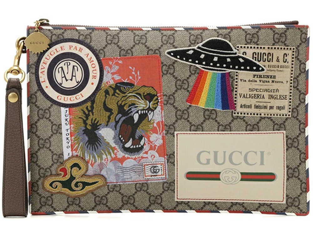 Gucci GG Supreme Courier Clutch Bag Brown